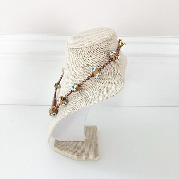 NWT Genuine Murano Glass, Pearls & Agate Beaded Necklace Flowers Bronze Brown - Picture 3 of 5